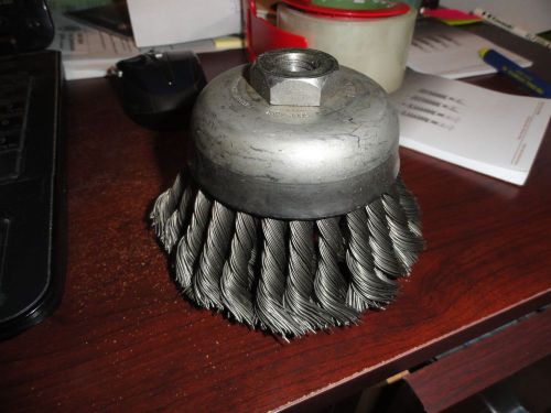 Metal work double row knot cup brush 4&#034; dia x 5/8&#034;-11,09139 clearing welds paint for sale