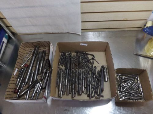 LOT OF MACHINIST TOOLS END MILLS BORING LATHE DRILL BITS FLUTES TAPS AND DIES