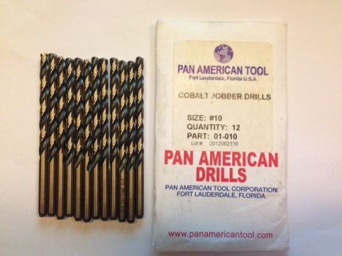 Pan American Tool Lot of 12 Cobalt Jobber Drills size #10 New