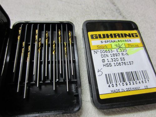 15 new guhring 00653-1.320mm #55 hss stub machine length tin coated twist drills for sale