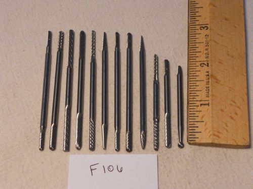 12 NEW 1/8&#034; SHANK CARBIDE BURRS. DOUBLE END COMMON SHAPES. LONGS USA MADE  F106