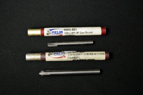 Lot of 2 different size melin corner round carbide radius 1/32 x 3/16 &amp; 1/16 for sale