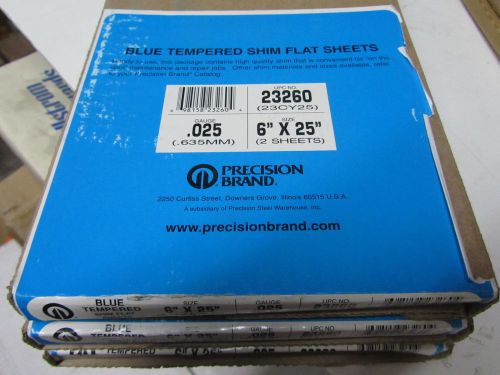 Precision brand 6&#034; x 25&#034; blue tempered shim flat sheets .025 gauge # 23260 for sale