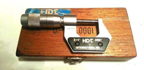 HDI INTERNATIONAL OUTSIDE MICROMETER 0-1&#034; .0001 in WOODEN STORAGE BOX