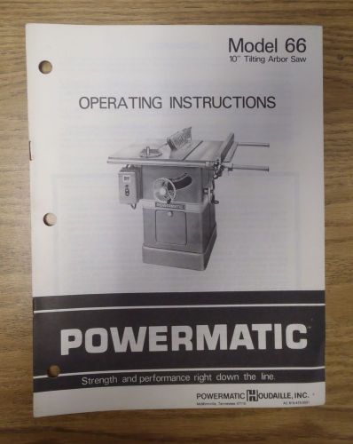 ORIGINAL Powermatic Model 66 10&#034; Tilting Arbor Saw Operating Instructions Manual
