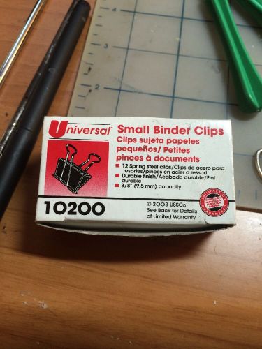 Universal Small Binder Clips, Steel Wire, 3/8&#034; Capacity, Black/Silver, Dozen