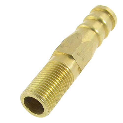 7/25&#034; Hole Barb End 3/8&#034; Male Fine Thread Straight Mould Brass Pipe Nipple
