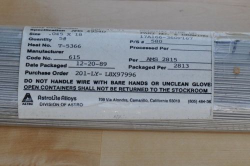 Titanium welding wire, 6Al4V, 0.045 x 18 inches, 5 pounds, Ti-6Al-4V, grade 5