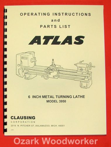Atlas-craftsman 6&#034; metal lathe model 3950, 10100, 101.21200 parts manual 0055 for sale