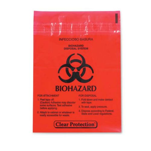 Stick-On Bag - Biohazard  9&#034;W x 10&#034;H  1.4qt 100 pk