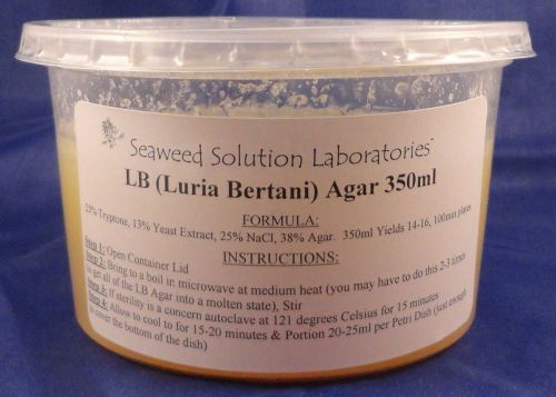 Lb (luria bertani) agar 350ml  (sterilzed) + 10, 100mm x 15mm sterile plates for sale