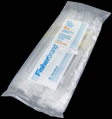 NEW Lot 100 Fisherbrand 13-676-10G 1mL x 1/100mL Disposable Serological Pipets