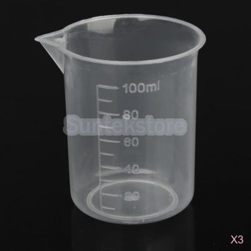3 x lab test 100ml transparent plastic graduated measuring cup measuring beaker for sale