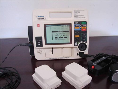 Lifepak 12 biphasic 3 lead ecg aed hard paddles pacing color screen 2 batteries for sale