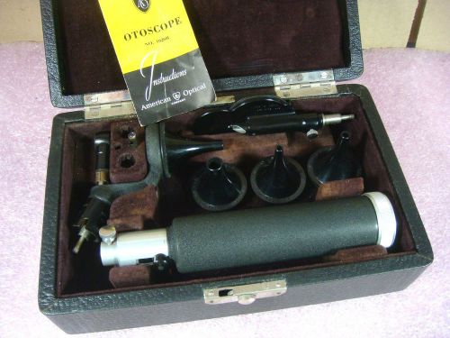 Vintage American Optical Otoscope &amp; Ophthalmoscope Set No.1020B Working! MINT!