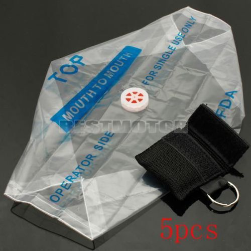 5x Black Keychain With CPR Mask Emergency Resuscitator 1- Way Valve Face Shield