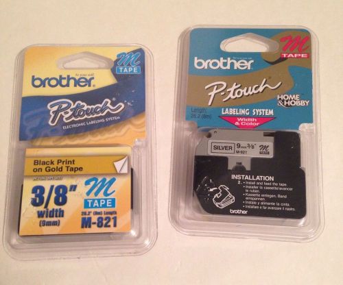 Brother P-touch M Tape 2 Packs M821 Black On Gold &amp; M921 Black On Silver New