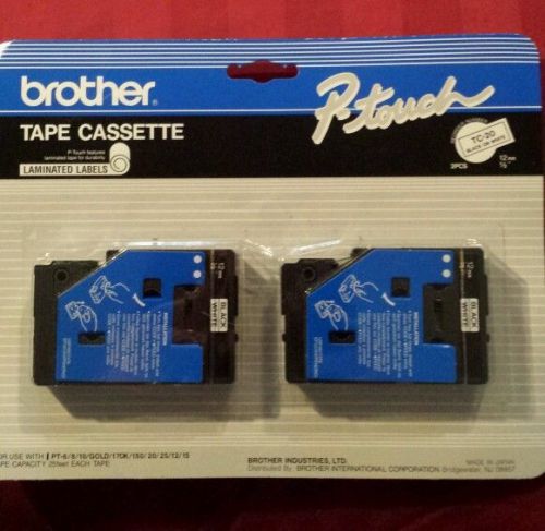 BROTHER TC-20 P-TOUCH TAPE CASSETTE LAMINATED LABELS BLACK ON WHITE ( TWIN PACK)