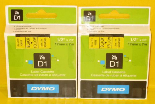 2 (Two) - DYMO 45018 D1 Label Cassettes Black / Yelow 1858737 NEW