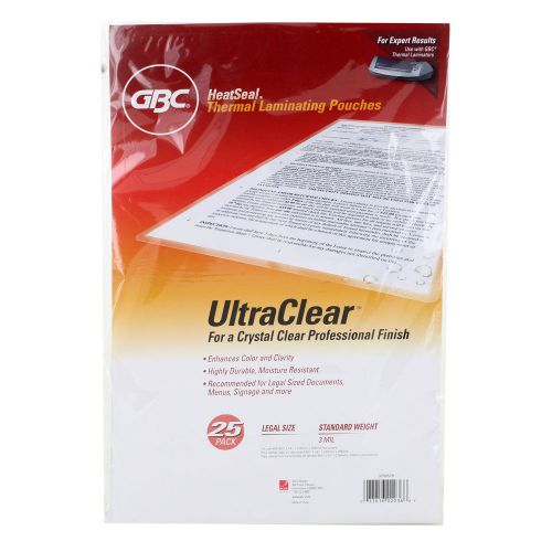 Gbc ultraclear thermal laminating pouches, legal size, 3 mil, pack of 25 for sale