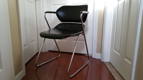 Vintage american seating acton stacker black leather stack able stacking chair for sale