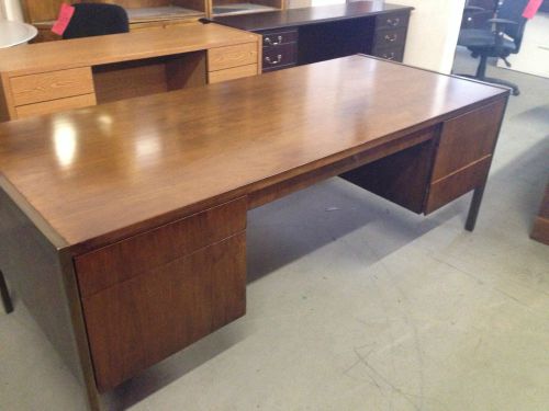 Executive wood desk by drexel furniture w/ bronze color metal legs for sale