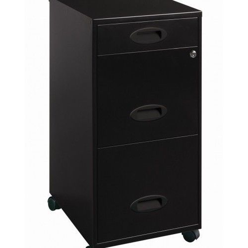 3-Drawer Organizer Mobile File Cabinet Glider Lockable Black Home Office Storage