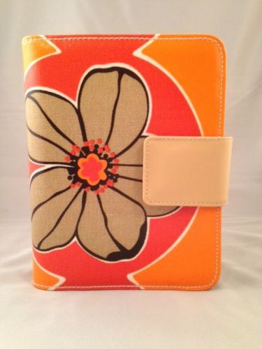 Franklin covey compact planner binder, 6 ring, snap, orange, flower, fit filofax for sale