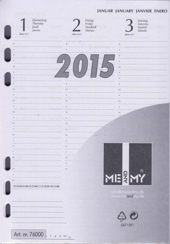 A5 meandmy 1Woche/2Seiten Kalender Einlage 2015 vertikal, Jahresplaner 8-20 Uhr