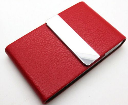 Gift Stainless Steel Leatherette Business Name Card Holder Wallet Box Case Red