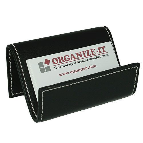 Genuine Black Leather Business Card Holder - Contemporary wave shape design