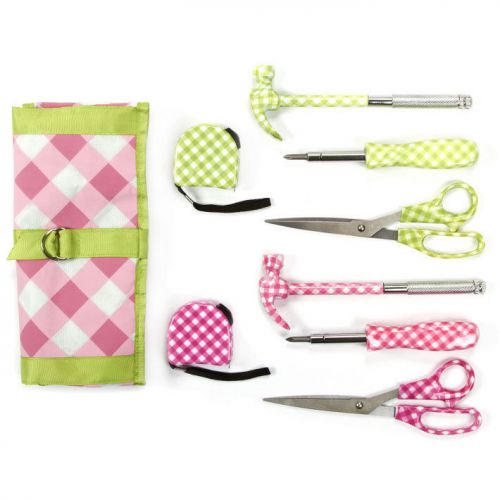 Two&#039;s Company Gingham Tool Set in Bag Color: Pink
