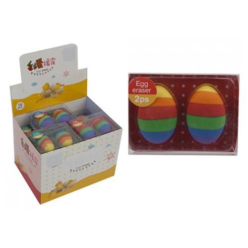 2 Rainbow Egg Erasers Stripe Kids Fun Colourful Rubbers School Stationary