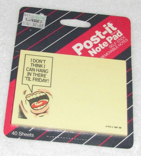 NEW! VINTAGE 1987 3M FUNNY POST-IT NOTES &#039;CAN&#039;T HANG IN THERE TIL FRIDAY&#039; U.S.A.