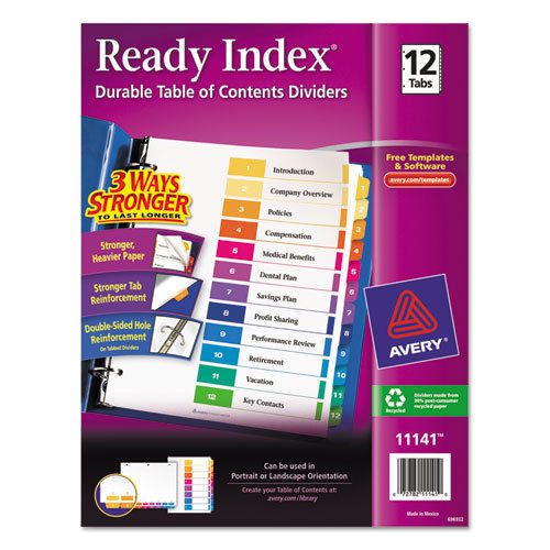 Ready Index Contemporary Table of Contents Divider, 1-12, Multi, Letter