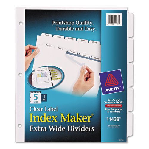 Index Maker Extra-Wide Clear Label Dividers, 5-Tab, 11 1/4 x 9 1/4, White