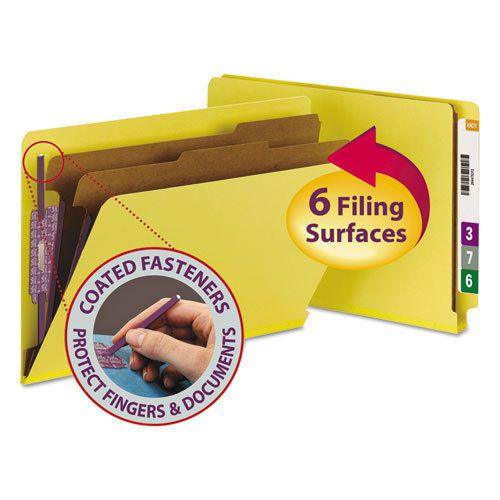 Pressboard end tab classification folders, legal, six-section, yellow, 10/box for sale