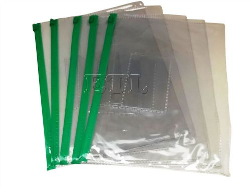 5 x A5 Green Zip Seal Document Wallets Clear File Transparent Folder Bag Office