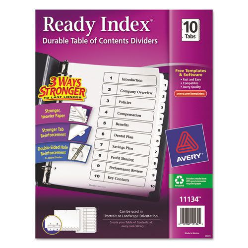 Avery ready index classic tab titles, 10-tab, 1-10, letter, blk/wh, 2 sets of 10 for sale