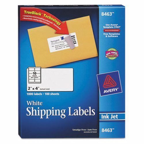 Avery Shipping Labels with TrueBlock Technology, 2 x 4, 1000 per Box (AVE8463)
