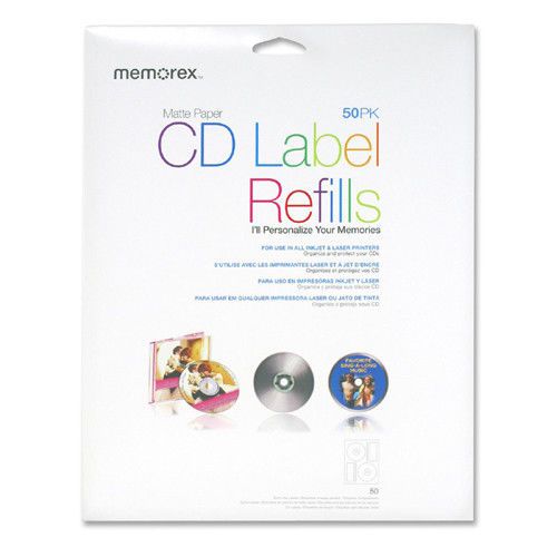 Memorex CD Label Refills for Inkjet/Laser, 50 per Pack, White Matte