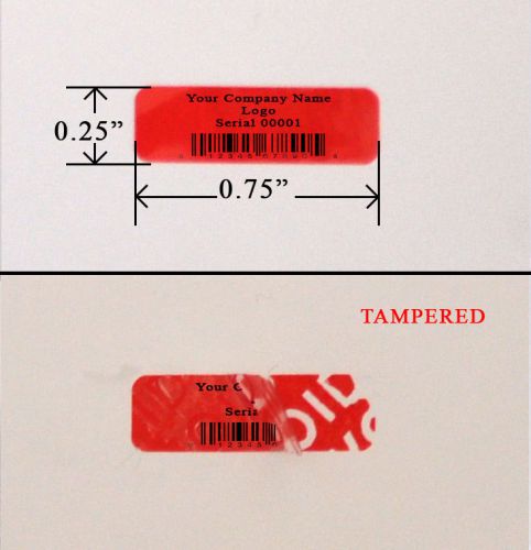 10,000 SECURITY LABEL SEAL STICKER RED CUSTOM PRINT TAMPER EVIDENT 0.75&#034; X 0.25&#034;