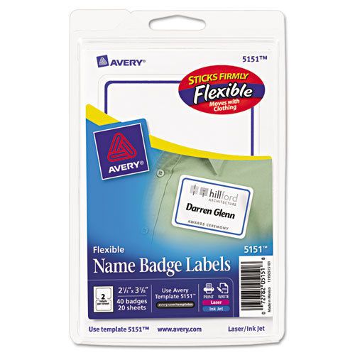 Flexible Self-Adhesive Laser/Inkjet Name Badge Labels, 2 1/3 x 3 3/8, BE, 40/PK
