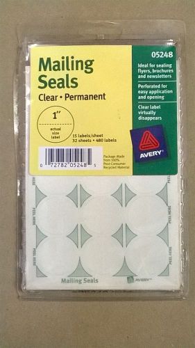 AVERY 05248 1&#034; Mailing Seals Clear Round 480 Labels NEW
