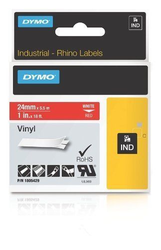 Dymo White on Red Color Coded Label - 1&#034; Width x 18 ft Length - Vinyl (1805429)