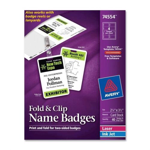 AVERY DENNISON 74554 40PK FOLD AND CLIP NAME BADGES