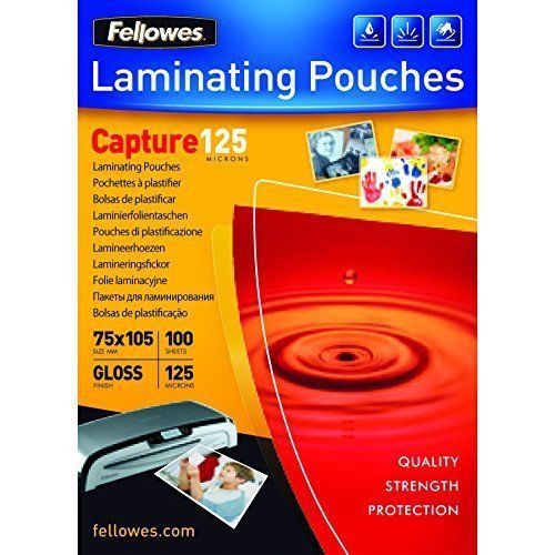 Fellowes capture 75x105mm 125 micron glossy laminating pouches (pack of 100) for sale