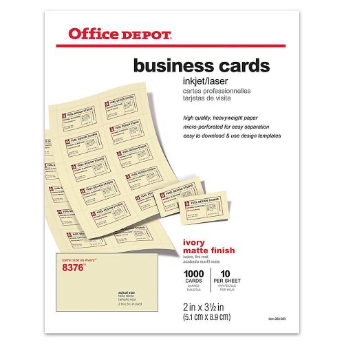 Business Cards 2&#034; x 3 1/2&#034; Ivory  Office Depot 1000 Cards Comp to Avery 8376