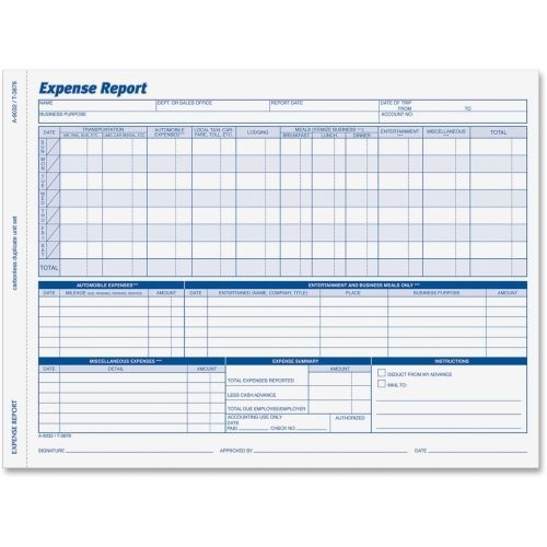 Adams weekly expense report forms - 2 part - 11&#034; x 8.50&#034; - 50 / pack for sale