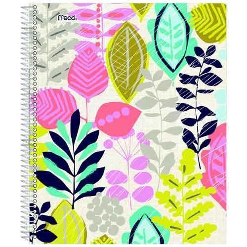 Mead Botanical Boutique 1 Subject Notebooks 10-1/2&#039;&#039; x 8&#039;&#039; 80 College Ruled Shts